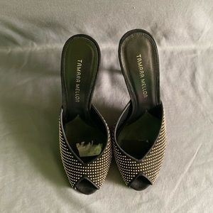 Tamara Mellon studded peep toe mules suede. Size 40